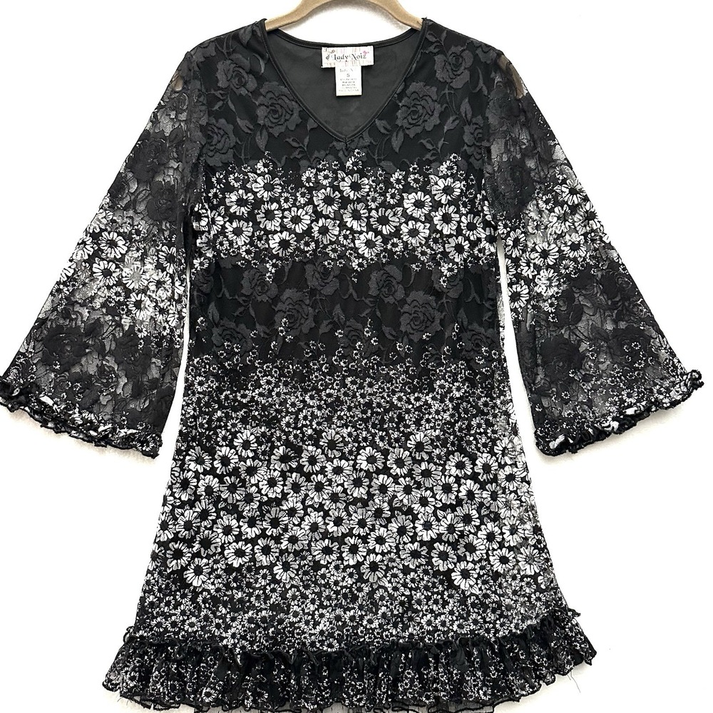 Lady Noiz Dress S Small Ditzy Floral Ruffle Bell Sleeve Lace Fairy Grunge Daisy‎